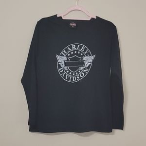 Harley Davidson Motorcycles Black Golden Spike Crew Long Sleeve Shirt, Large